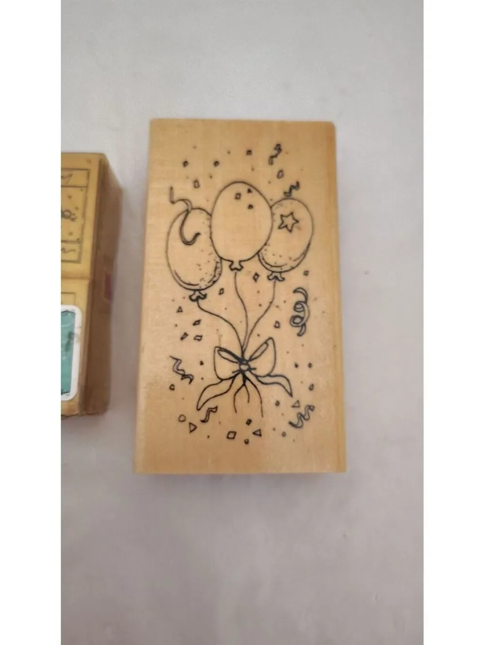 Vintage Wooden Rubber Stamp Lot Balloons Christmas Thanksgiving New Year 5 Pc